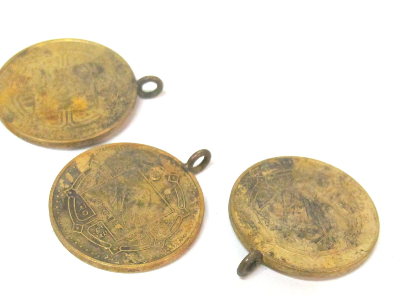 2 Coins- 25 mm old Nepal coin pendant charms - BD950