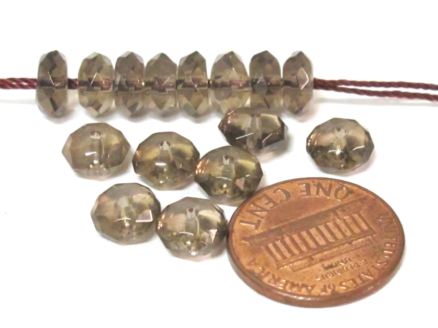 10 Beads - Smokey quartz faceted rondelle shape beads 7 - 8 mm size - GM423