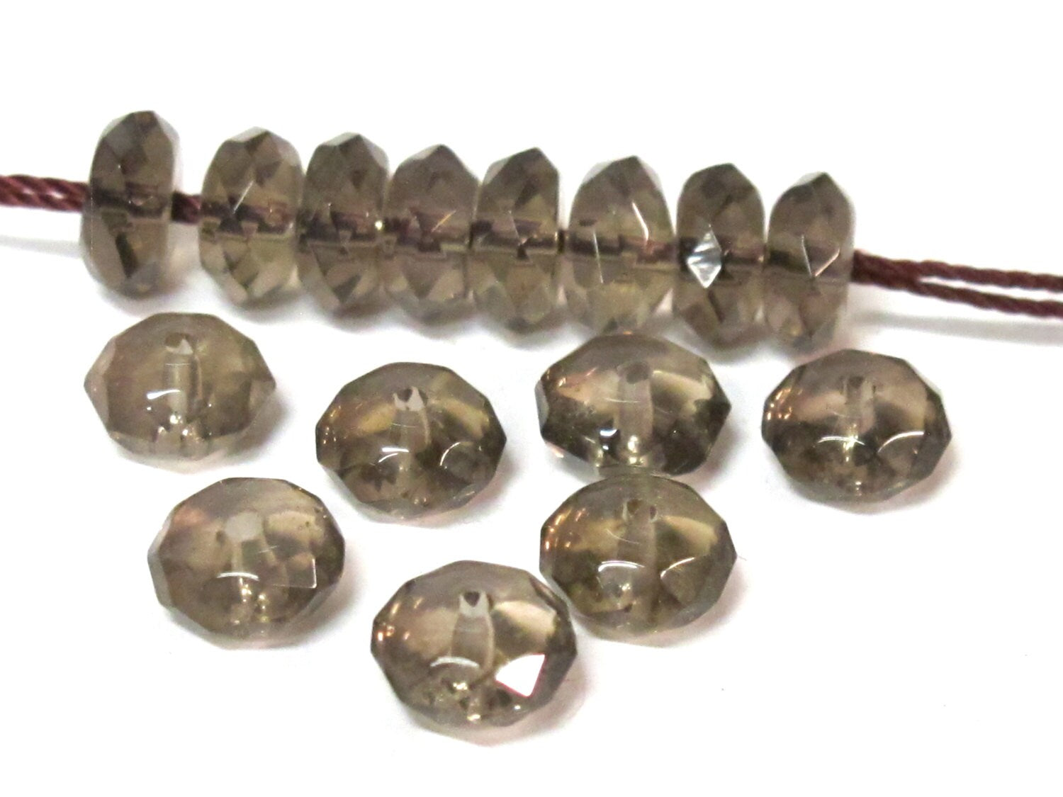 10 Beads - Smokey quartz faceted rondelle shape beads 7 - 8 mm size - GM423