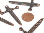 8 charms - Long antiqued copper color light weight sword shape charms 52 mm x 33 mm - CM204