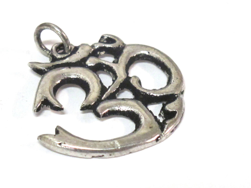 1 pendant - Tibetan antiqued silver finish Om mantra pendant from Nepal - yoga meditation jewelry making supplies CP123