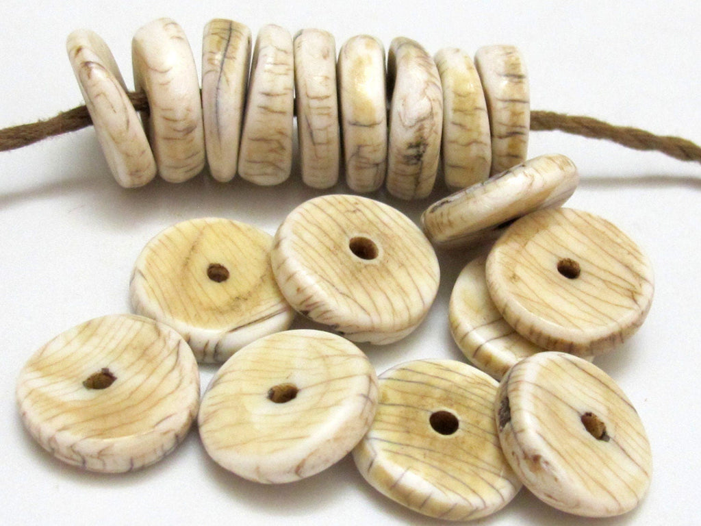 5 Beads - Ethnic Naga natural conch shell flat disc beads 17 - 18 mm size - CH050A