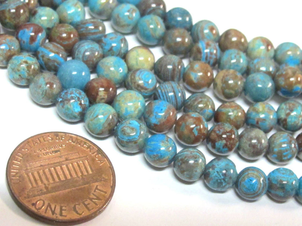 10 Beads - Gorgeous Blue brown swirls Jasper gemstone beads 6 mm size - GM424