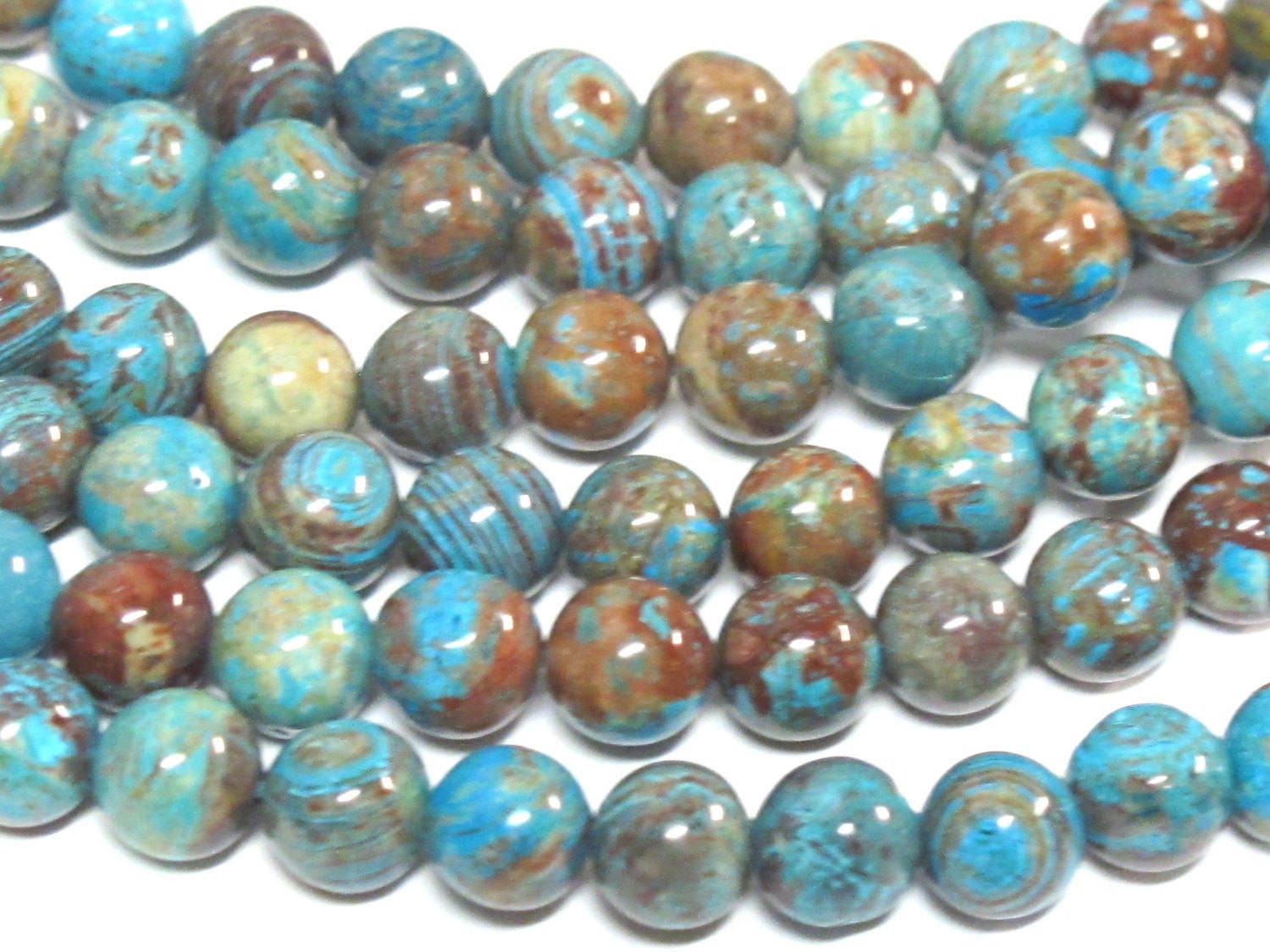 10 Beads - Gorgeous Blue brown swirls Jasper gemstone beads 6 mm size - GM424