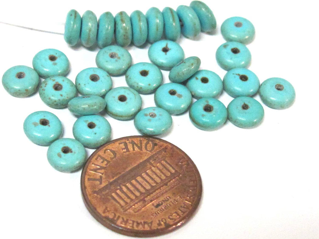 15 beads - Small size Blue color howlite rondelle flat disc beads - small 6 mm size GM425s