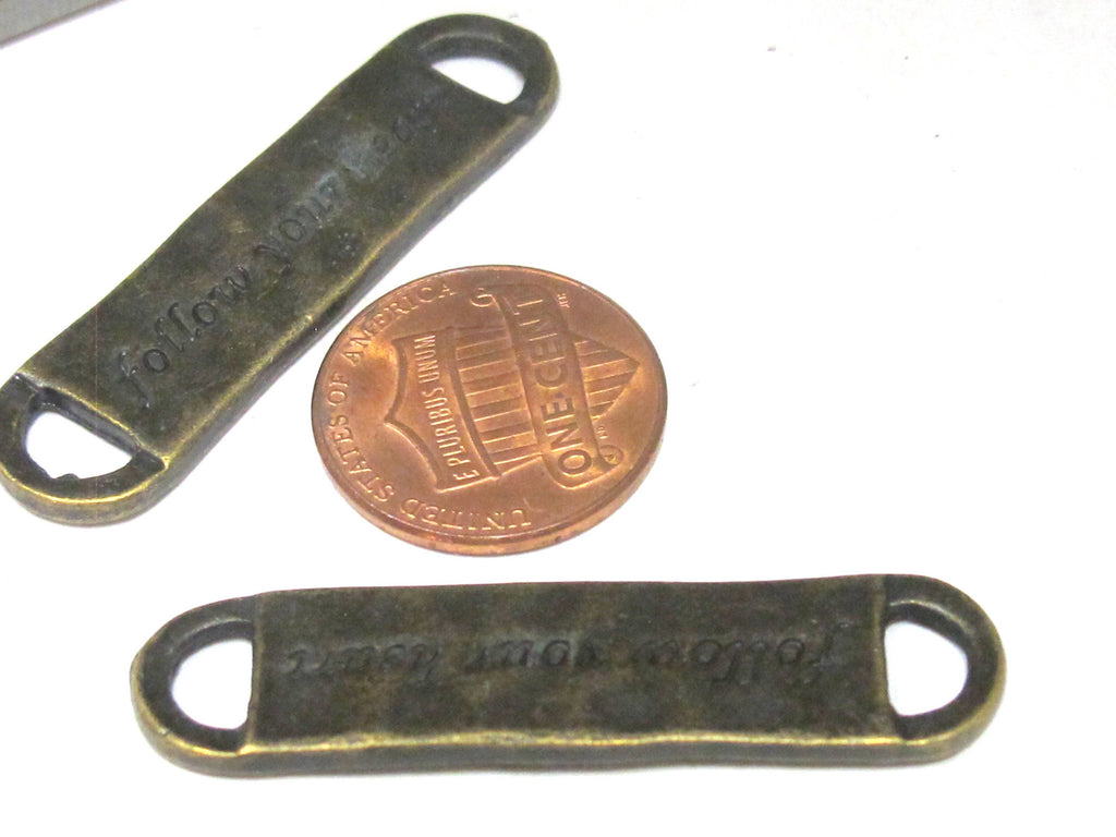 8 rectangle bar shape pendants Follow your heart connector charm antiqued brass tone 44 mm x 11 mm - CM206