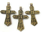 1 Pendant - Reversible Tibetan Nepal solid brass cross pendant with carved flower design both sides - PM423 Copyright Nepalbeadshop