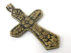 1 Pendant - Reversible Tibetan Nepal solid brass cross pendant with carved flower design both sides - PM423 Copyright Nepalbeadshop