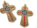 1 Pendant - Reversible Tibetan solid Brass cross pendant with lotus floral carving lapis inlay - PM564B Copyright Nepalbeadshop