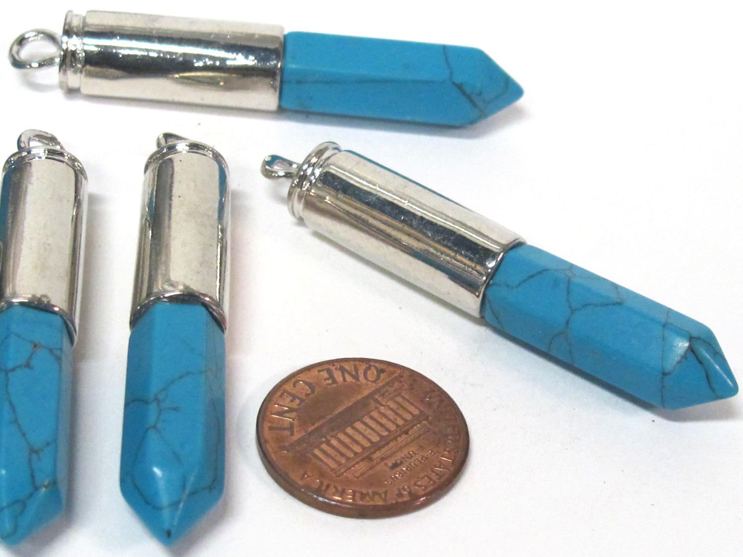 1 Pendant - Blue turquoise color howlite stone hexagon point pendant - PM334C