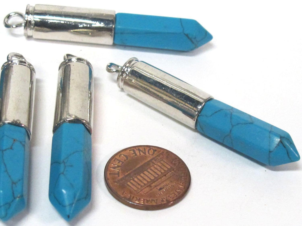 1 Pendant - Blue turquoise color howlite stone hexagon point pendant - PM334C