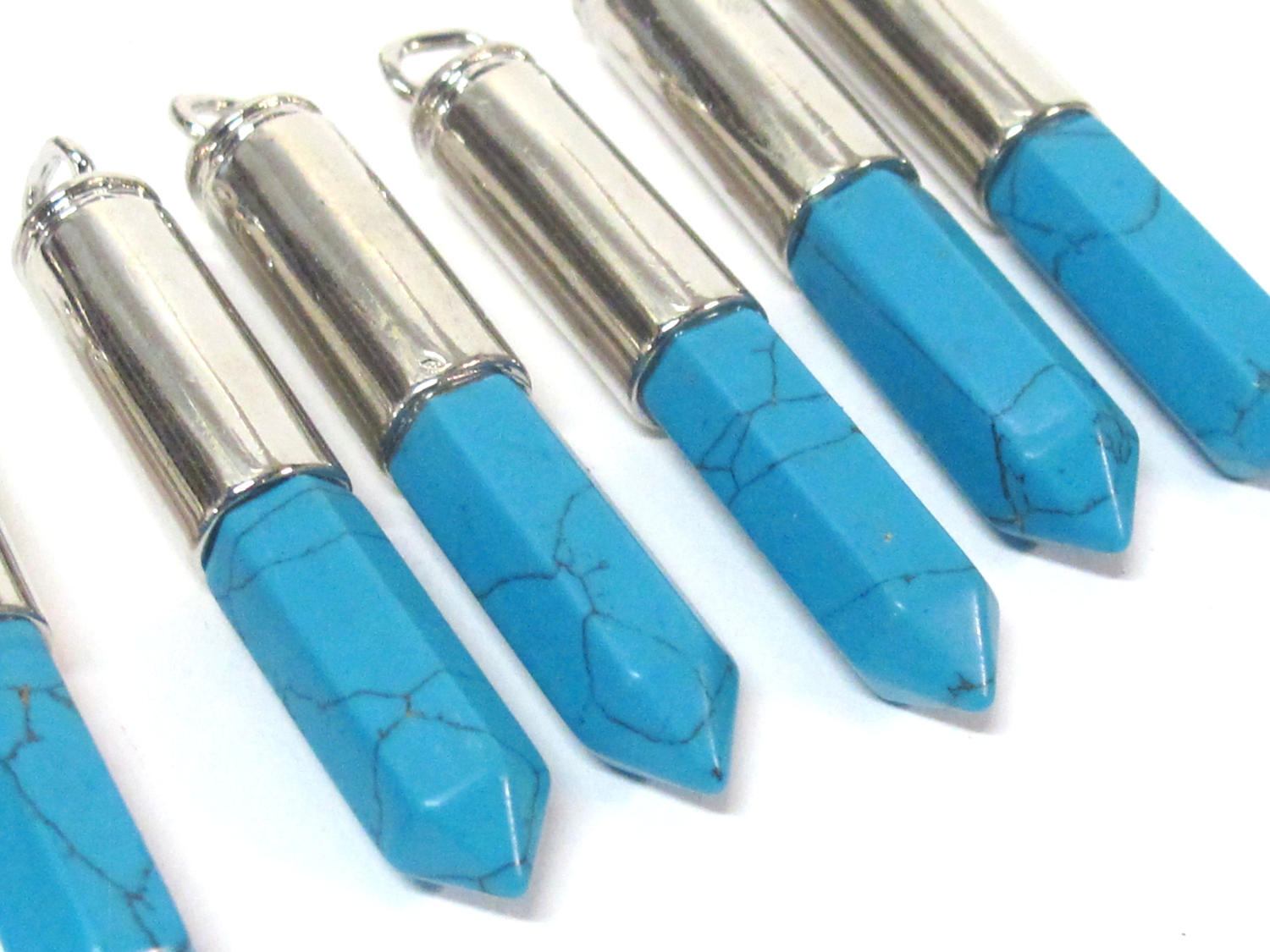 1 Pendant - Blue turquoise color howlite stone hexagon point pendant - PM334C