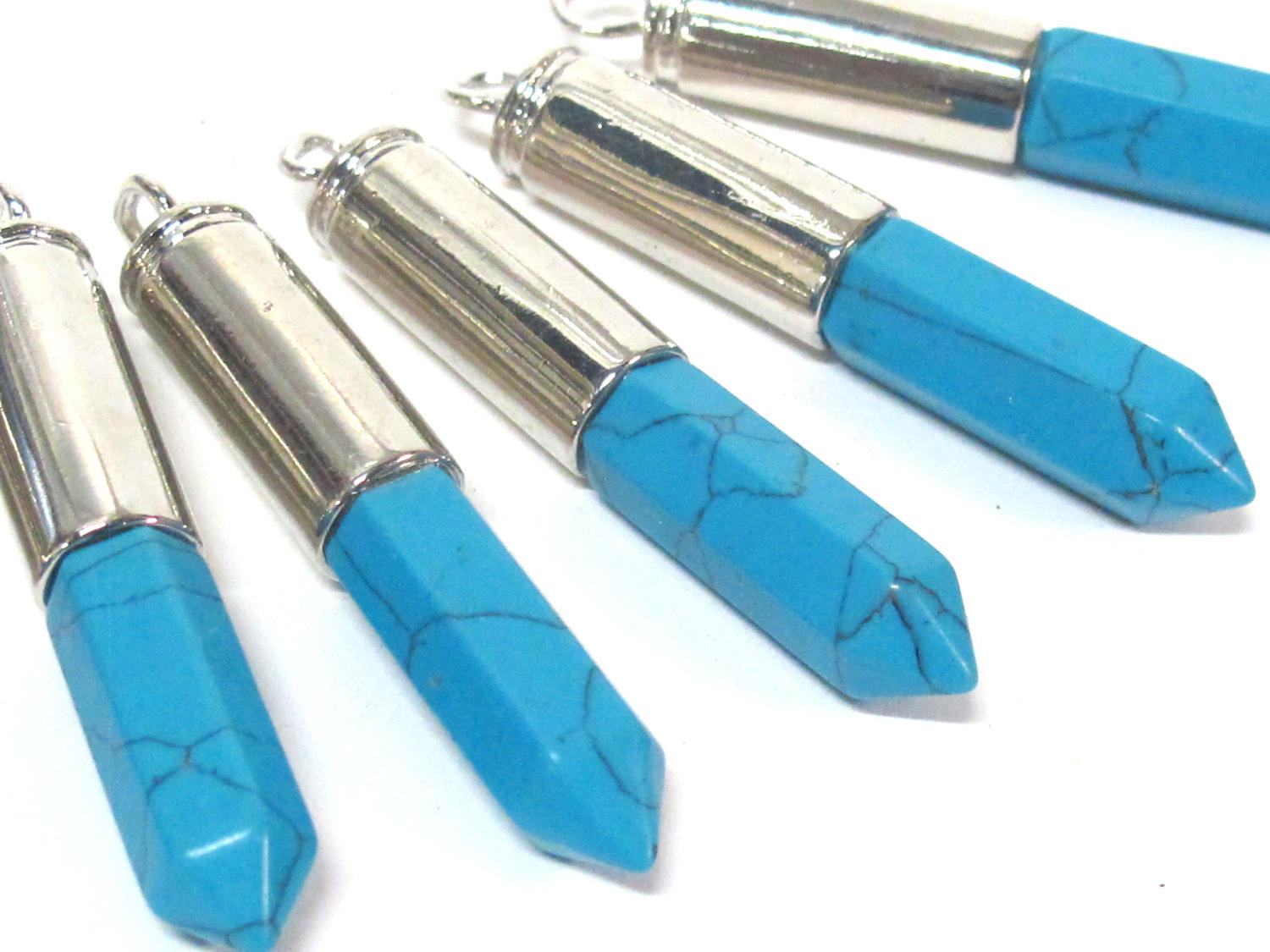 1 Pendant - Blue turquoise color howlite stone hexagon point pendant - PM334C