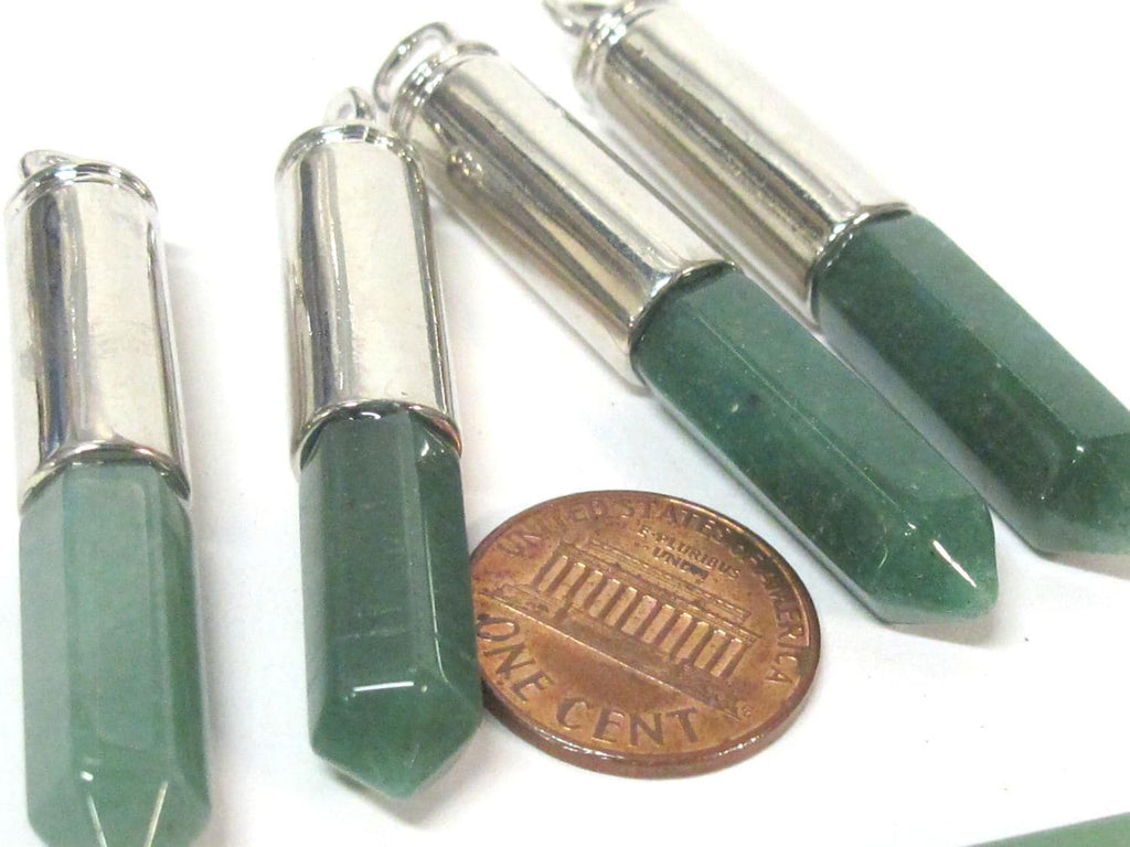 1 Pendant - Green adventurine gemstone hexagon point pendant - PM334D