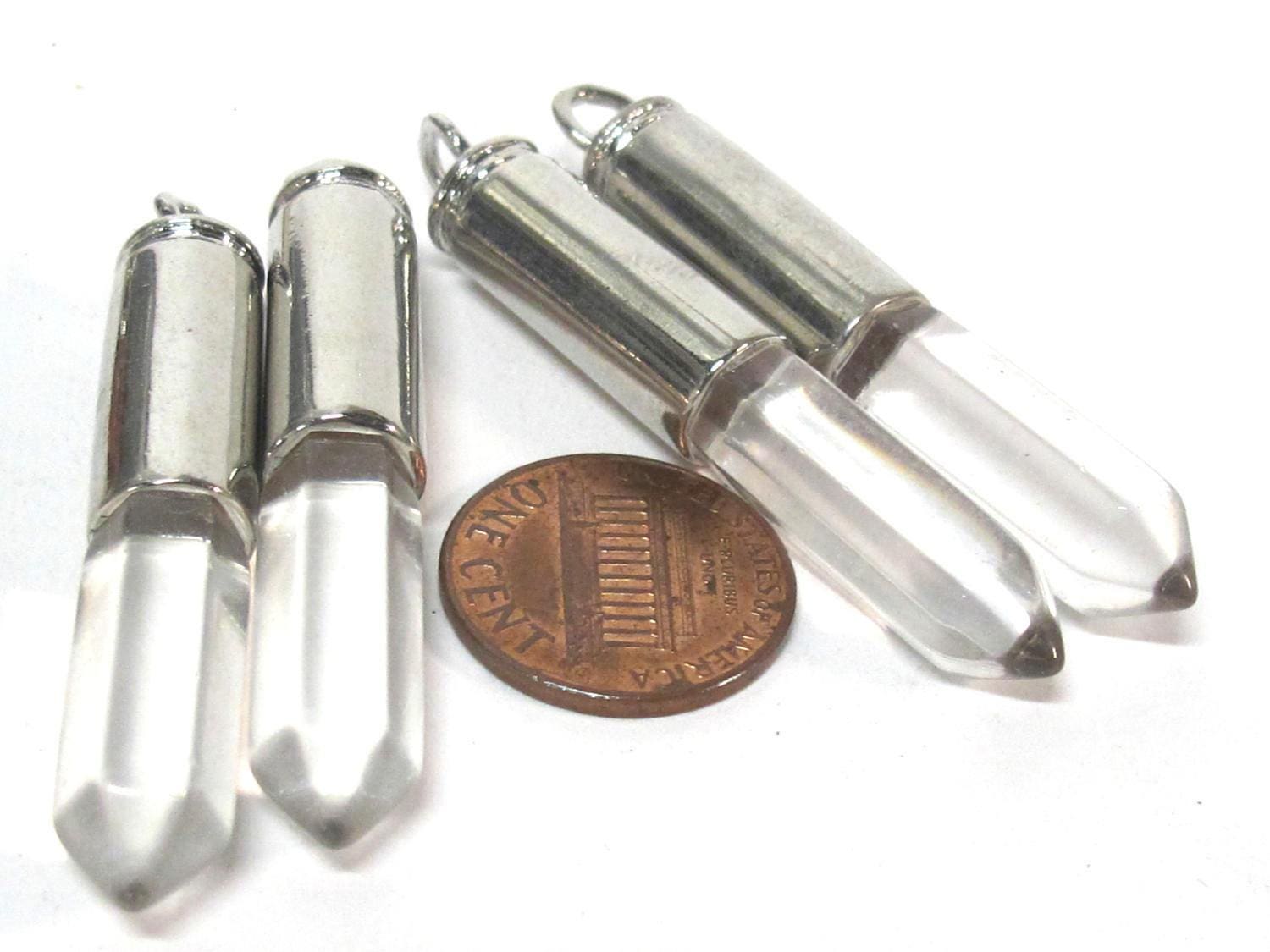 1 Pendant - Clear quartz gemstone hexagon point pendant - PM334E