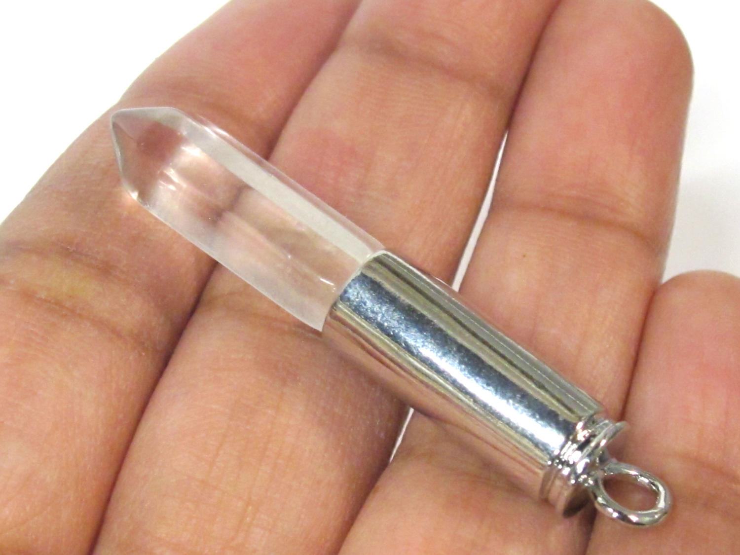 1 Pendant - Clear quartz gemstone hexagon point pendant - PM334E