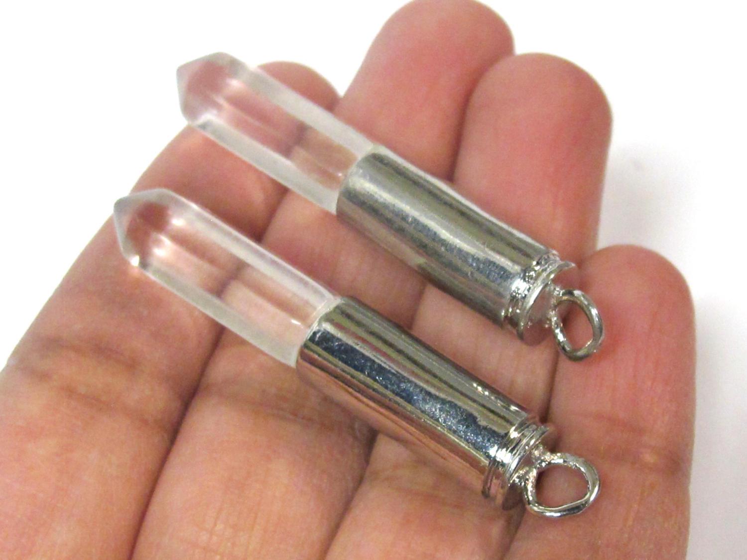 1 Pendant - Clear quartz gemstone hexagon point pendant - PM334E