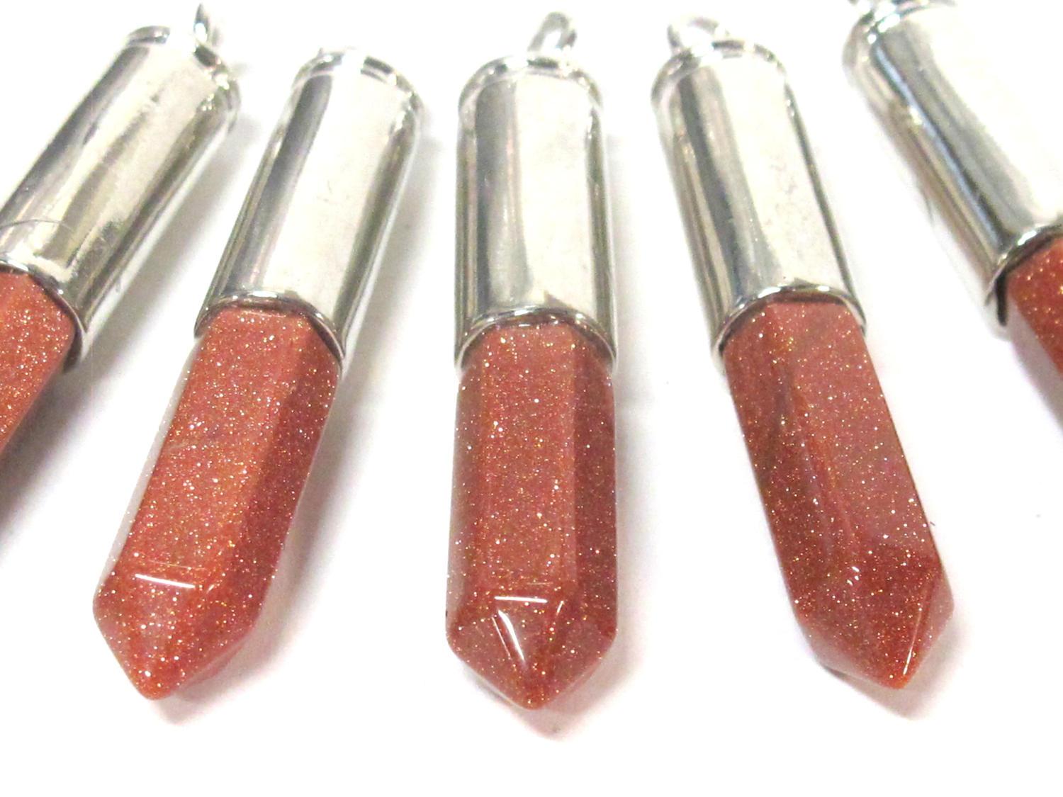 1 Pendant - Beautiful Brown sandstone glittery hexagon point pendant - PM334F