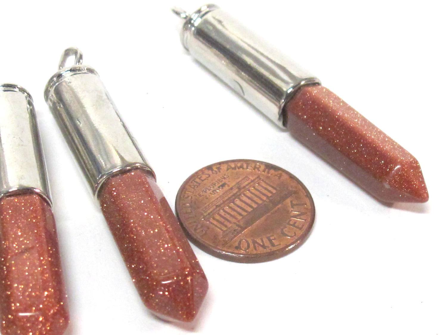 1 Pendant - Beautiful Brown sandstone glittery hexagon point pendant - PM334F