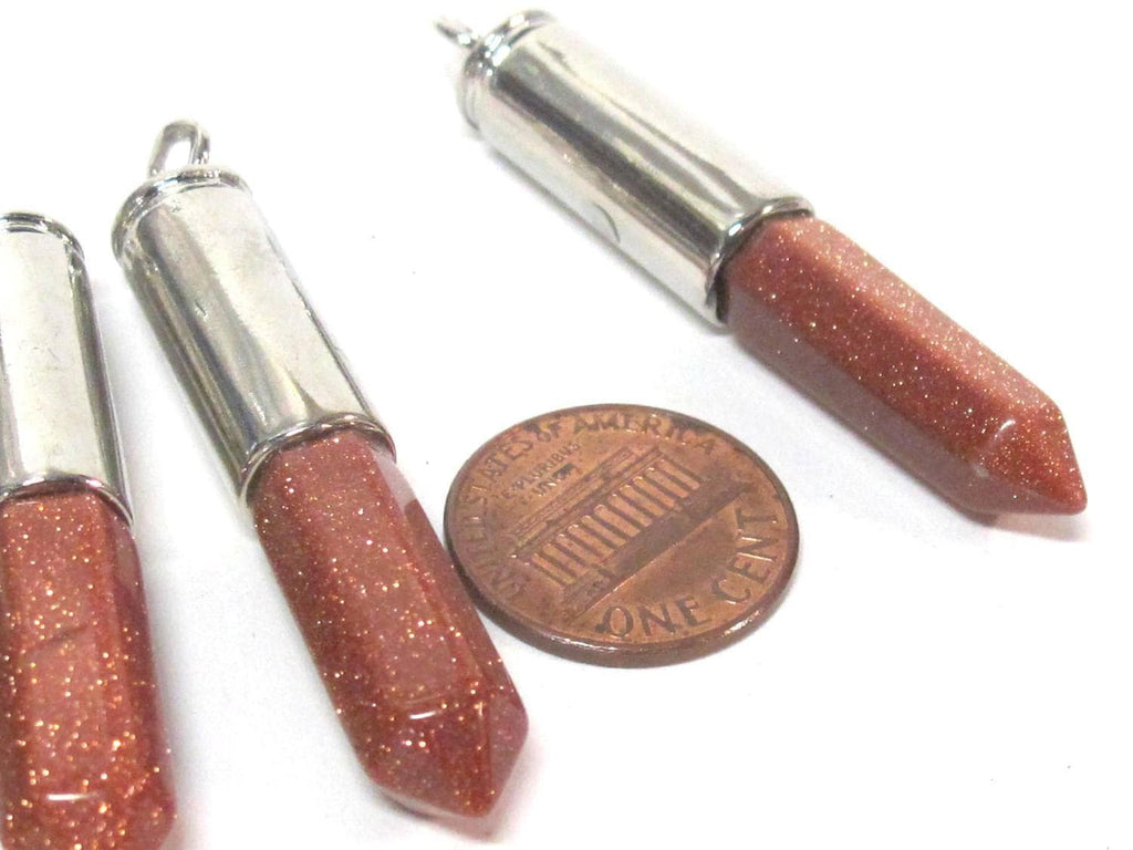 1 Pendant - Beautiful Brown sandstone glittery hexagon point pendant - PM334F