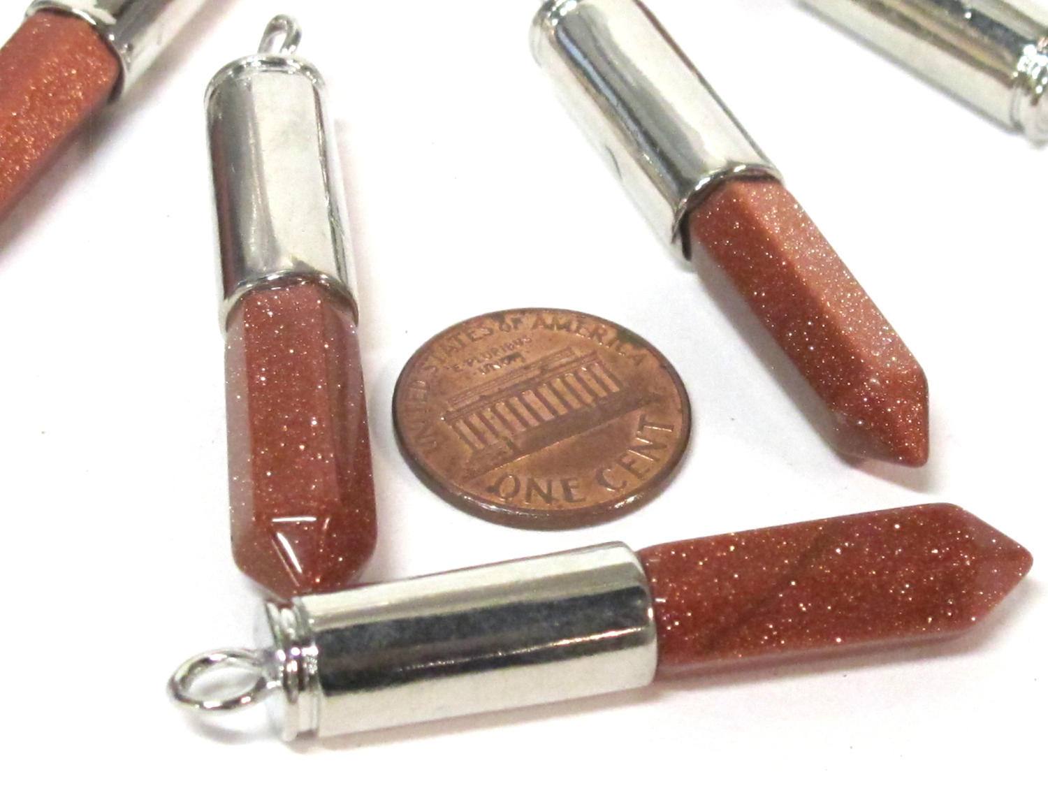 1 Pendant - Beautiful Brown sandstone glittery hexagon point pendant - PM334F