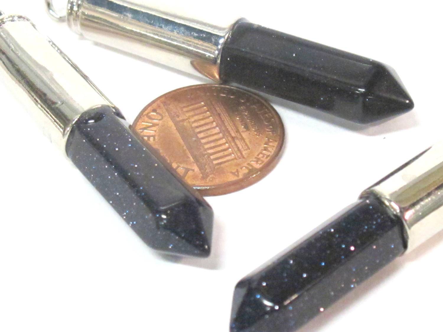 1 Pendant - Beautiful Blue black color sandstone glittery hexagon point pendant - PM334H