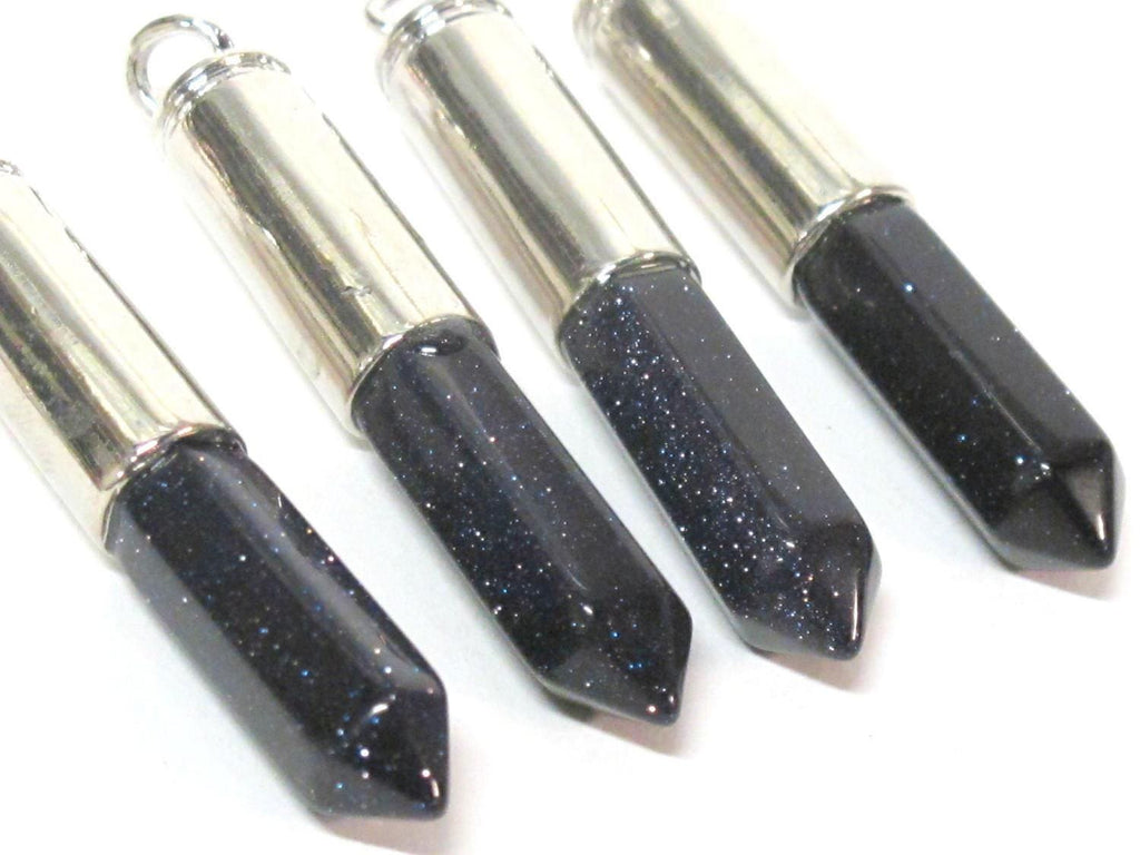 1 Pendant - Beautiful Blue black color sandstone glittery hexagon point pendant - PM334H