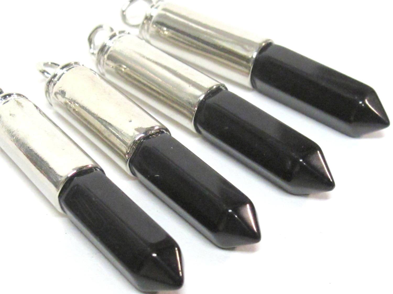 1 Pendant - Black color agate hexagon point pendant - PM334K
