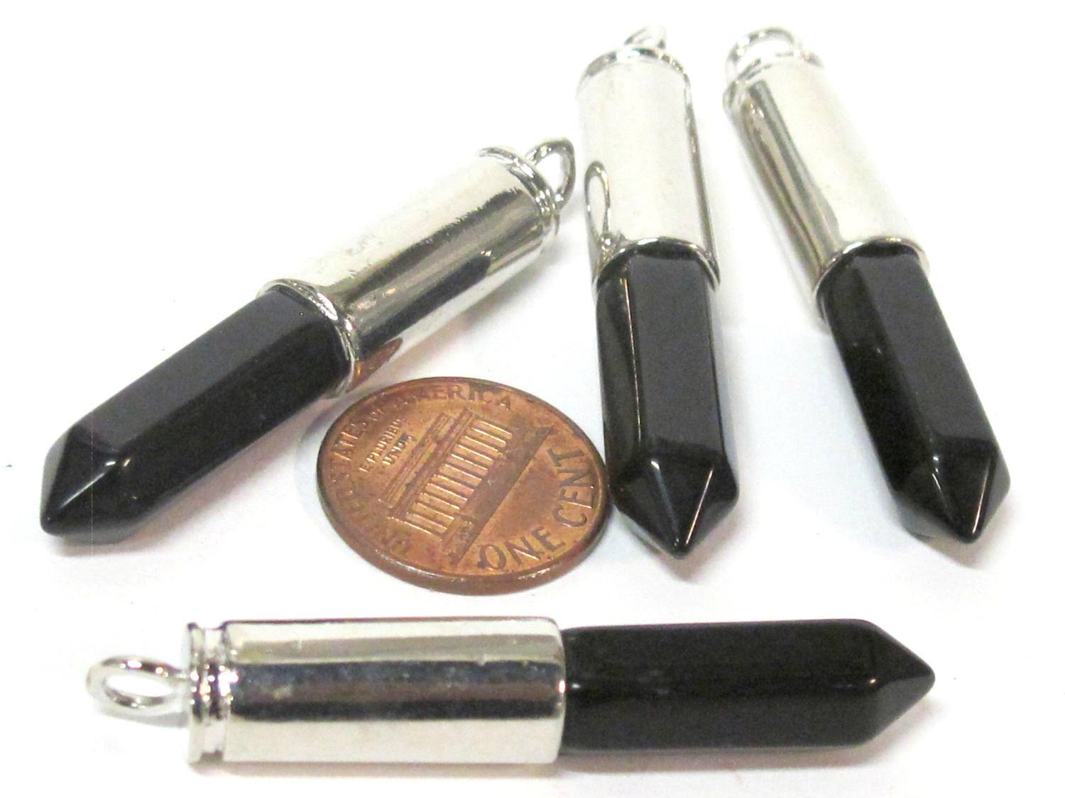 1 Pendant - Black color agate hexagon point pendant - PM334K