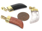 3 Pendants set - Brown sandstone -Black agate - clear quartz gemstone shape pendant with golden bail - PM324G