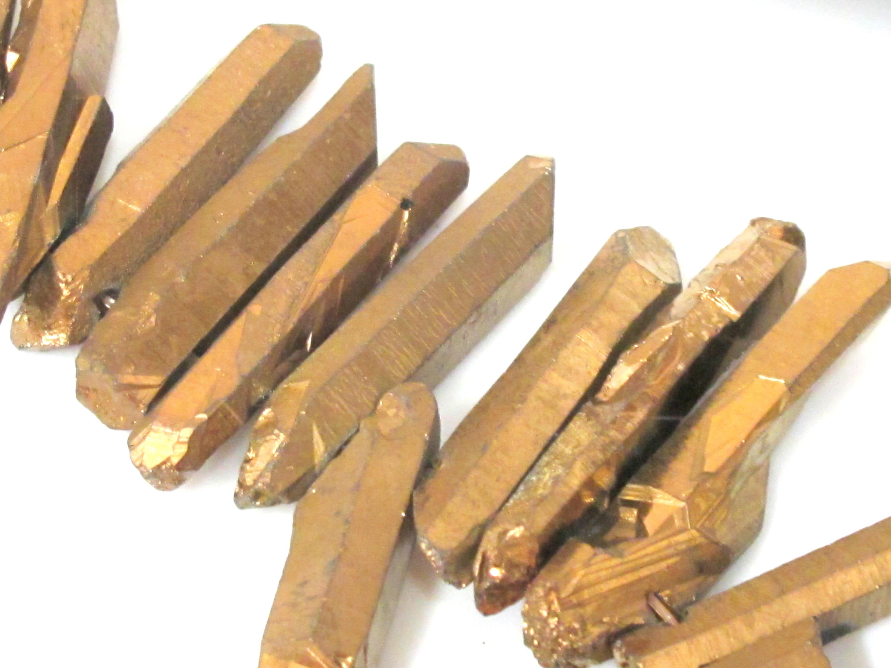 10 BEADS - Quartz gemstone Gold color electroplated quartz point beads sticks - GM434