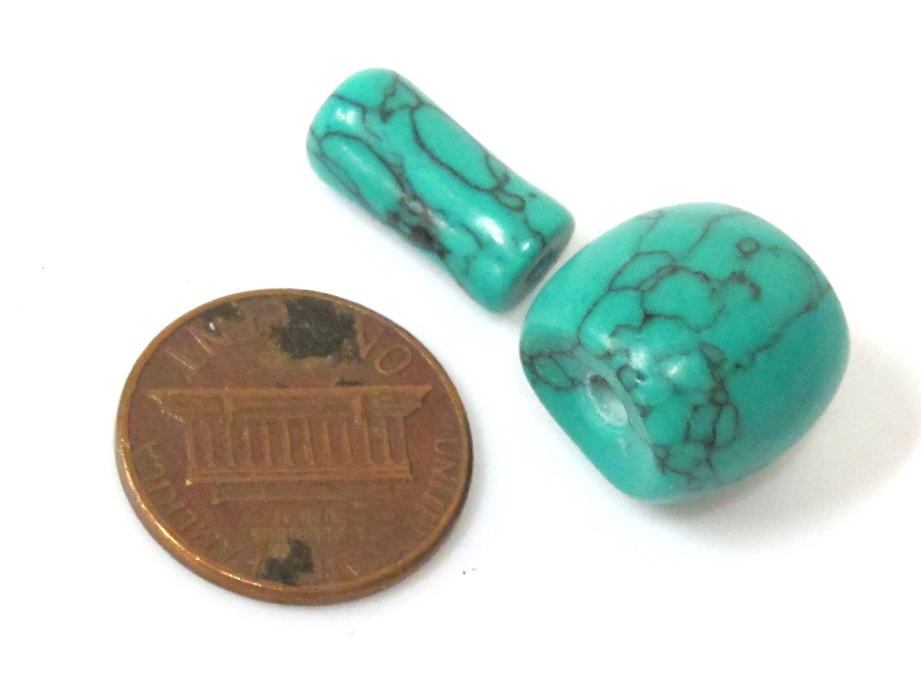 1 Guru Bead set - 3 hole dyed turquoise Guru column Bead set 13 mm x 14 mm - GB060