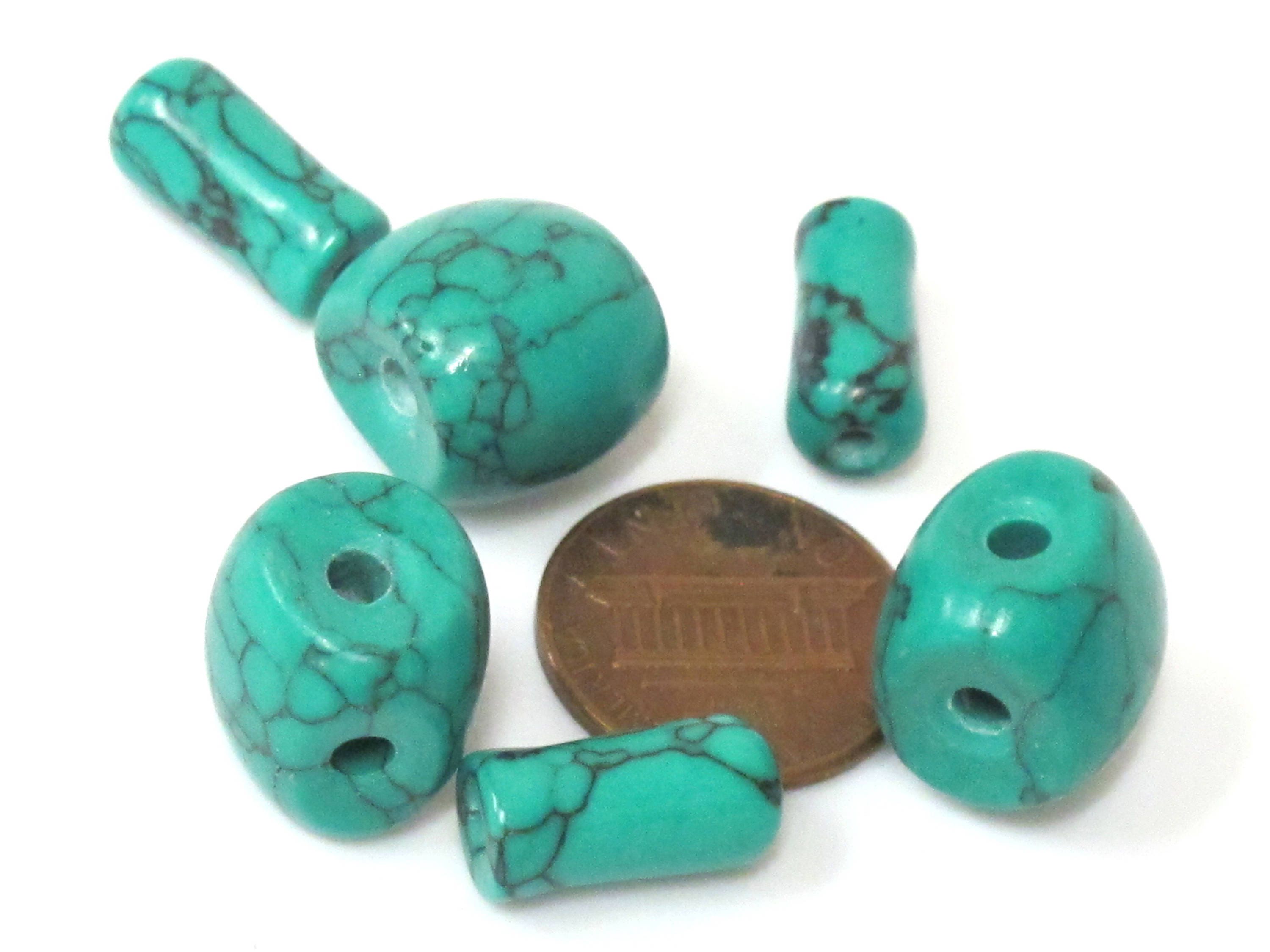 1 Guru Bead set - 3 hole dyed turquoise Guru column Bead set 13 mm x 14 mm - GB060