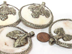 1 pendant - Large bold Tibetan Silver Repousse tribal naga conch shell pendant with Lotus flower carving - PM492M