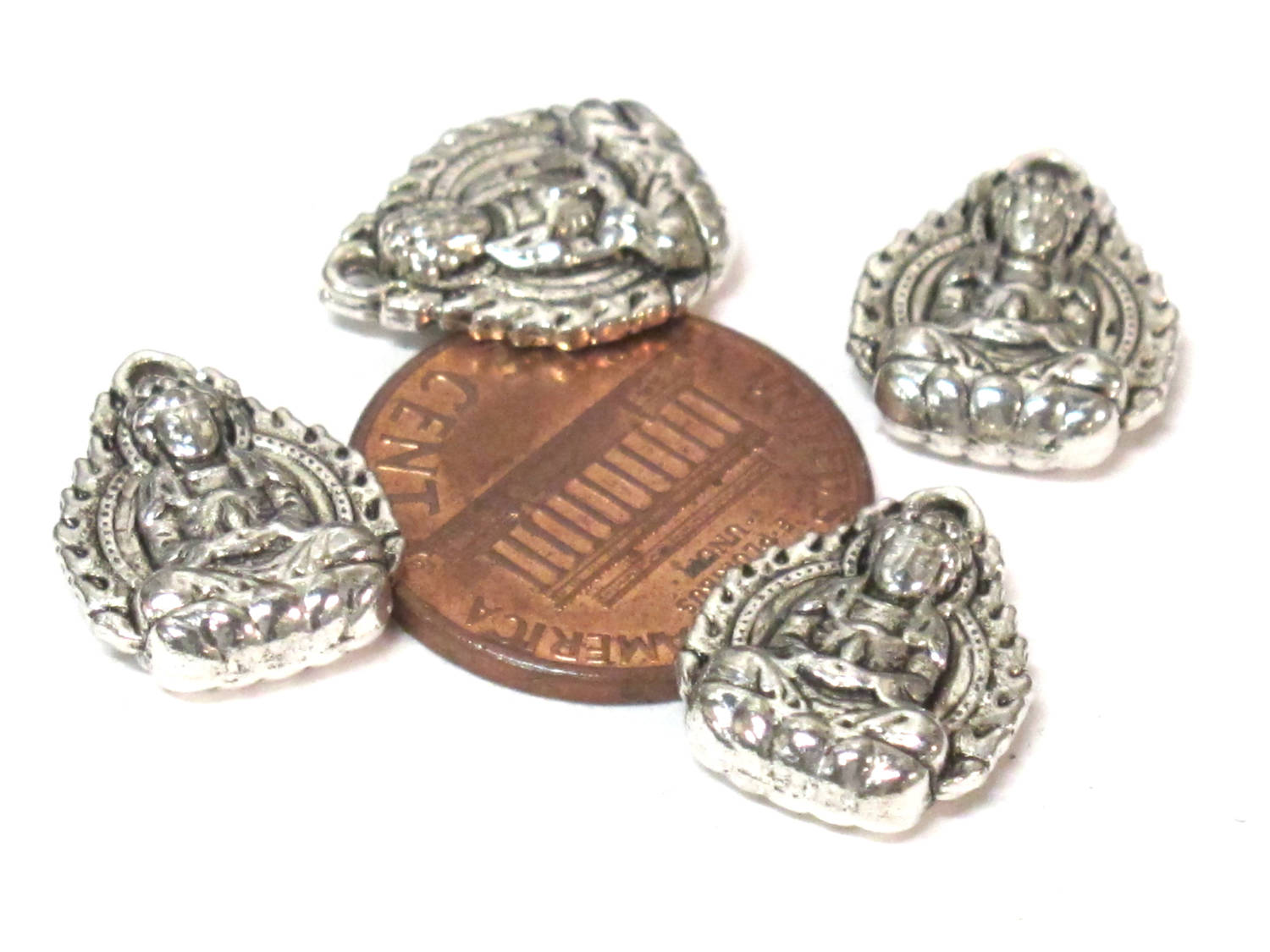 10 charms - Reversible silver tone seated buddha meditation charms - CM202