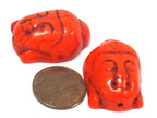 2 BEADS - Orange color turquoise howlite Buddha bead - BD287A