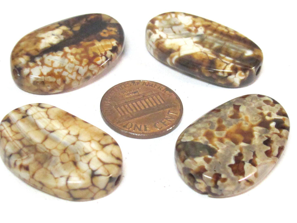 4 beads - Fossil agate flat large oval flat disc shape beads - GM427