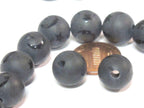 2 Beads - 12 mm Black onyx etched Tibetan star moon design bead - GM429