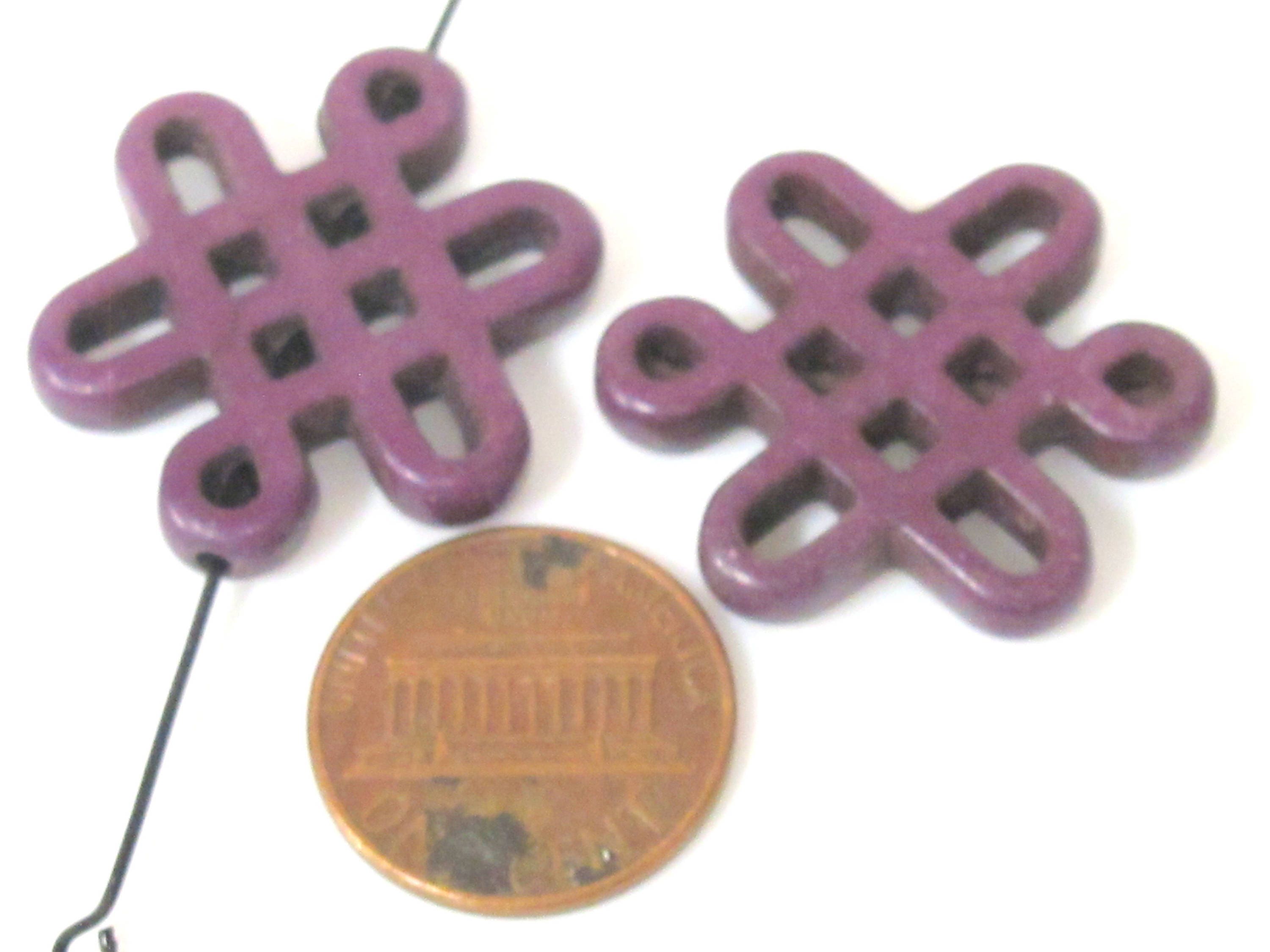 2 beads - Tibetan infinity knot symbol magnesite beads - Purple color - GM155C