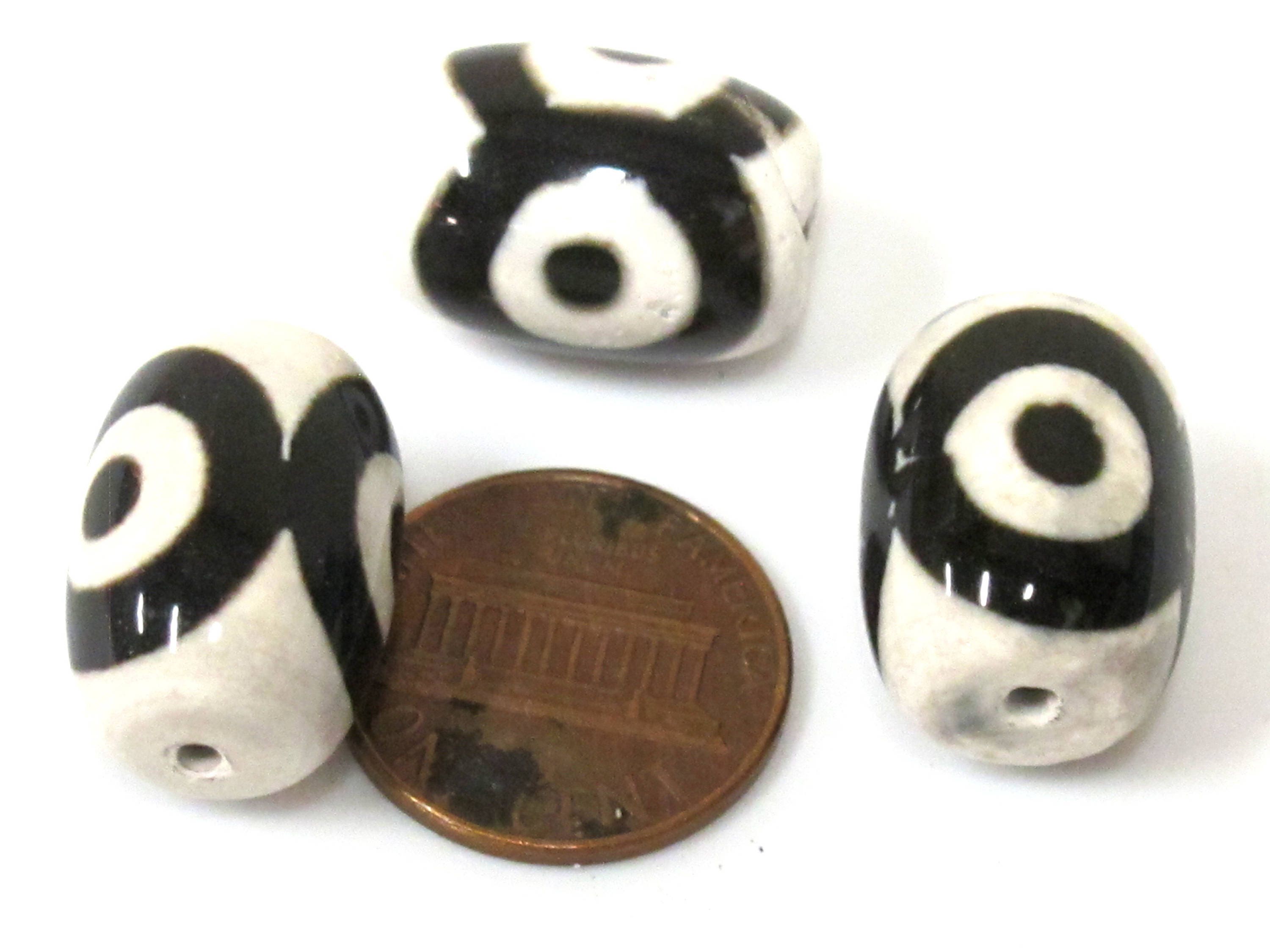 1 Bead - Ethnic Tibetan Dzi bead - Tibetan ethnic etched agate dzi thick barrel shape large size bead 17 -18 mm long - GM435