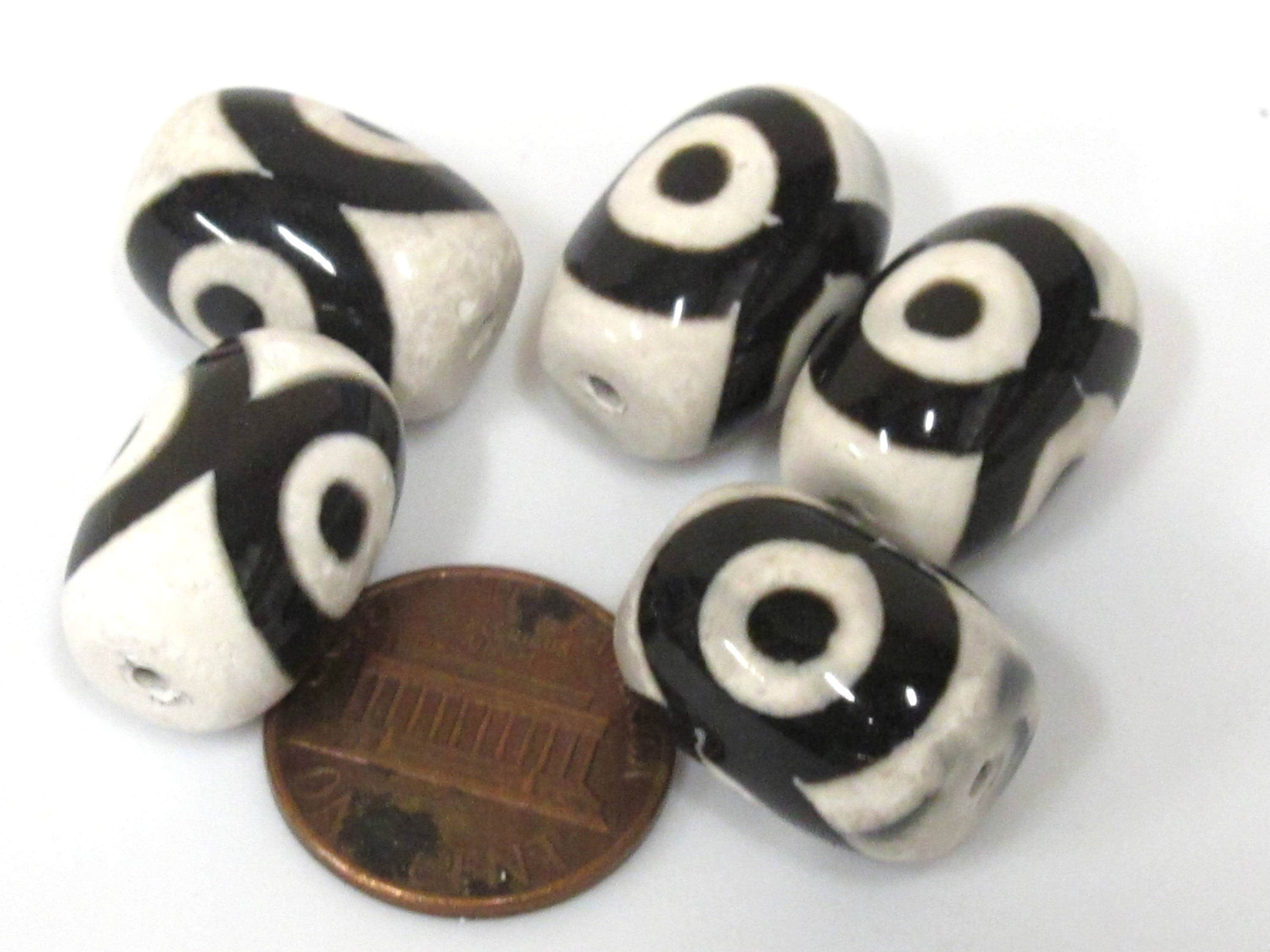 1 Bead - Ethnic Tibetan Dzi bead - Tibetan ethnic etched agate dzi thick barrel shape large size bead 17 -18 mm long - GM435