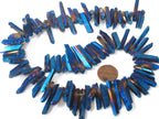 1 full strand 15.5 inches - Electrifying mystic blue titanium quartz points needle stick shape beads - GM436