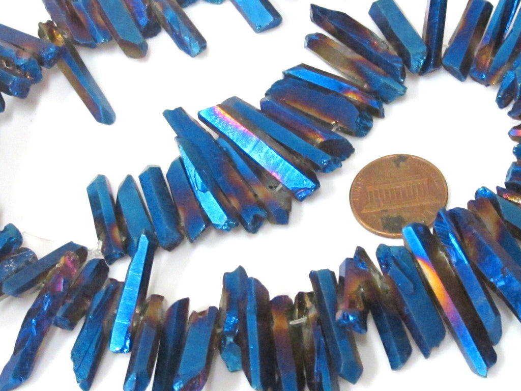 1 full strand 15.5 inches - Electrifying mystic blue titanium quartz points needle stick shape beads - GM436
