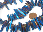 1 full strand 15.5 inches - Electrifying mystic blue titanium quartz points needle stick shape beads - GM436