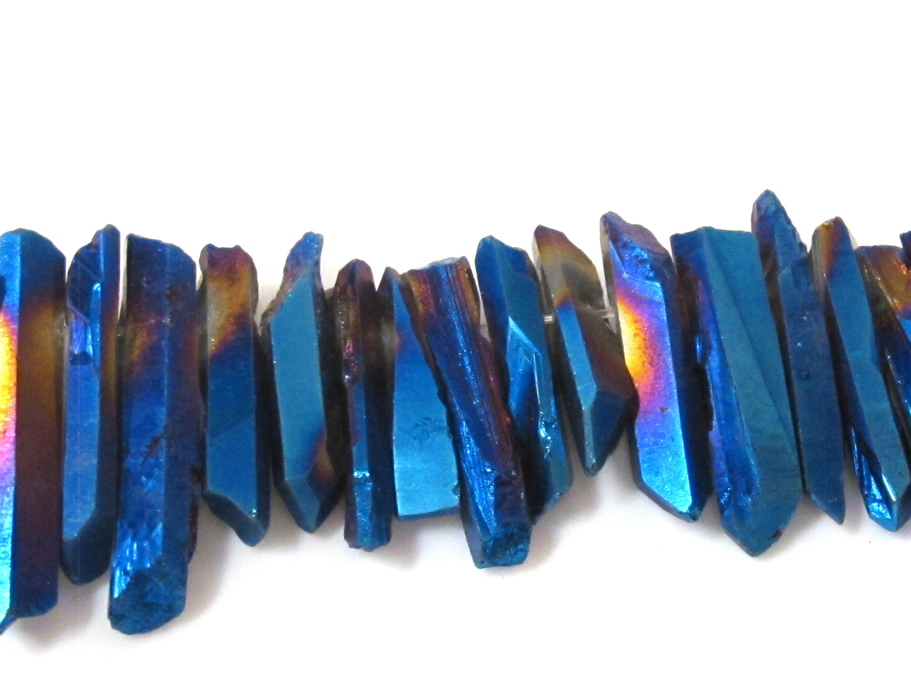 1 full strand 15.5 inches - Electrifying mystic blue titanium quartz points needle stick shape beads - GM436