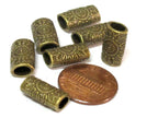 4 Beads-Brass tone sun floral design large hole convex cylinder shape metal beads - BD955