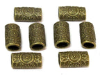 4 Beads-Brass tone sun floral design large hole convex cylinder shape metal beads - BD955