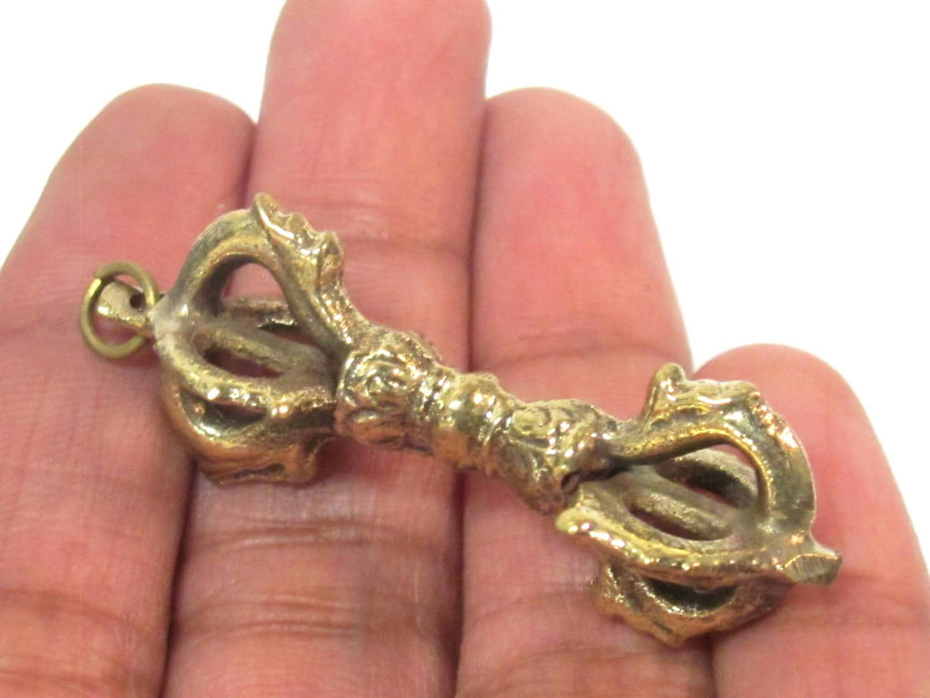 1 Pendant - Solid brass large size Tibetan dorje pendant antiqued finish from Nepal - CP120