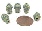 4 Beads- Antiqued green brass color plated Tibetan Buddha bead - BD844B