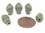 4 Beads- Antiqued green brass color plated Tibetan Buddha bead - BD844B